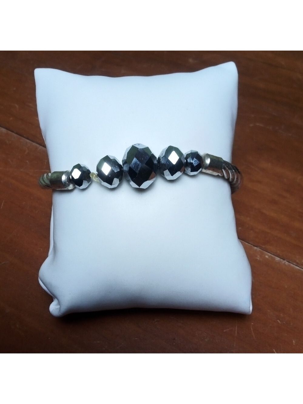 Silver Colored Beads Rope Pattern Stretchy Bracelet